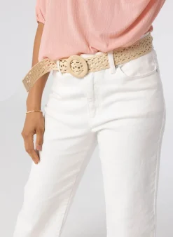 Ecru Riem Met Ronde Gesp