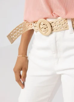 Ecru Riem Met Ronde Gesp