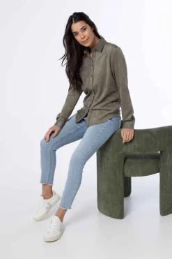 Grijze Blouse Van Suedine