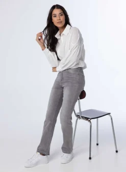 Grijze Denim Broek Van Katoenmix