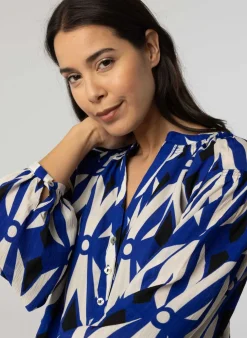 Kobalt E Blouse Met Pofmouwen