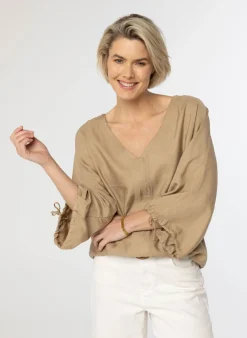 Zandkleurige Blouse Linnen